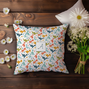 Colourful dinosaur cartoon cute pattern white name cushion