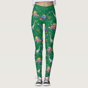 Colourful Dinosaur Christmas Leggings