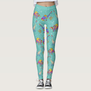 Colourful Dinosaur Christmas Leggings