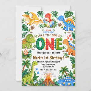 Colourful Dinosaur First Birthday Invitation