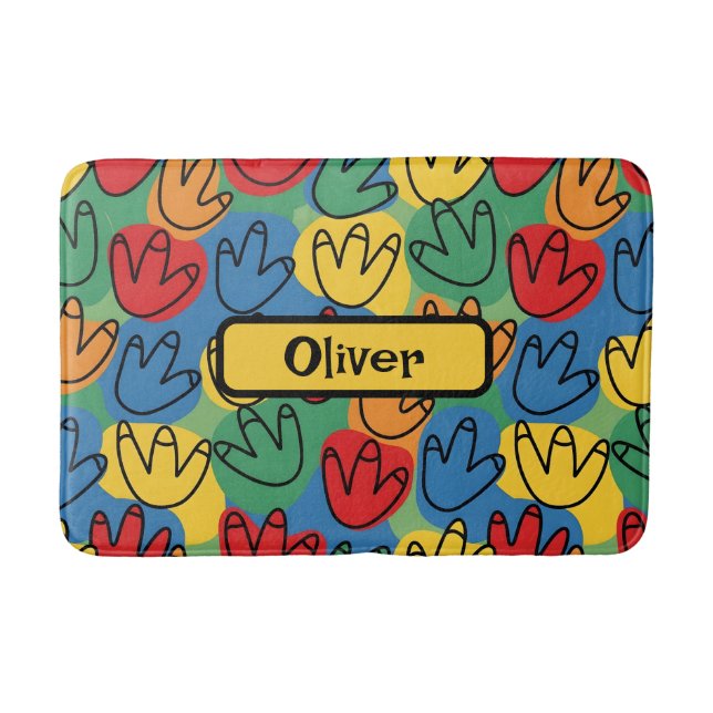 Colourful Dinosaur Footprints Bath Mat (Front)