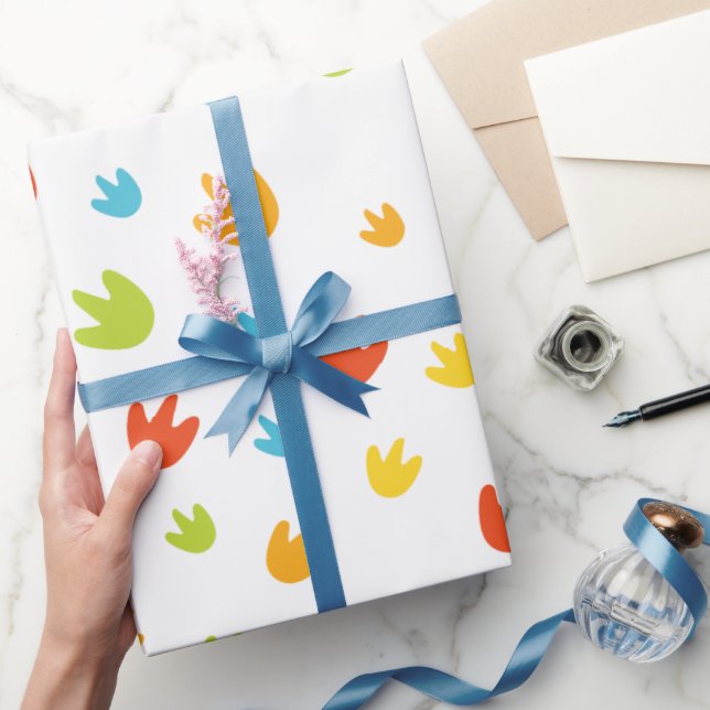 Colourful Dinosaur Footprints Birthday Party Wrapping Paper (Gifting)