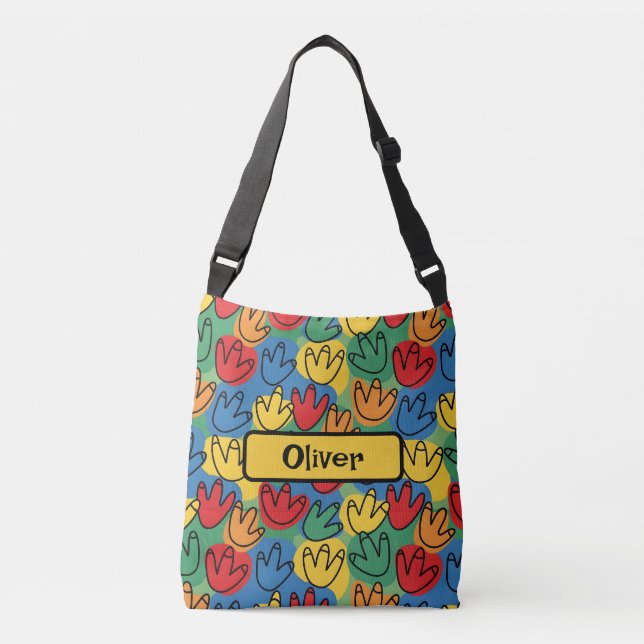 Colourful Dinosaur Footprints Crossbody Bag (Front)