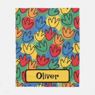 Colourful Dinosaur Footprints Fleece Blanket