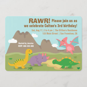 Colourful Dinosaur Kids Birthday Party Invitation
