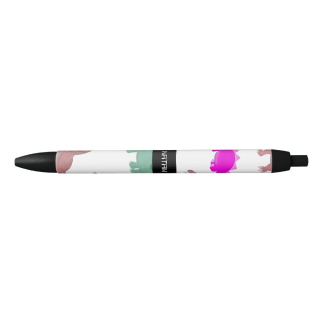 Colourful Dinosaur Pattern  Black Ink Pen (Front)