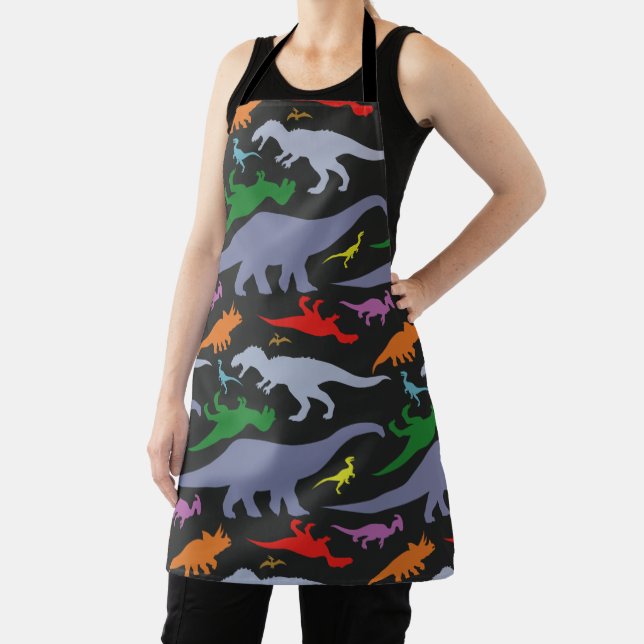 Colourful Dinosaur Pattern (Dark) Apron (Insitu)