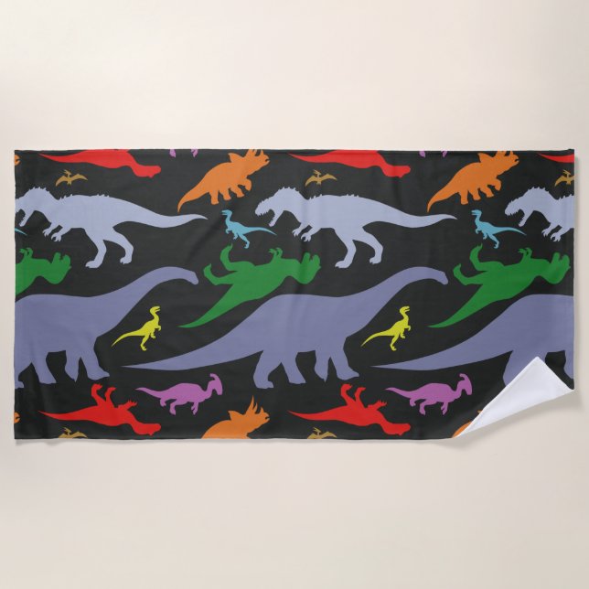 Colourful Dinosaur Pattern (Dark) Beach Towel (Front)