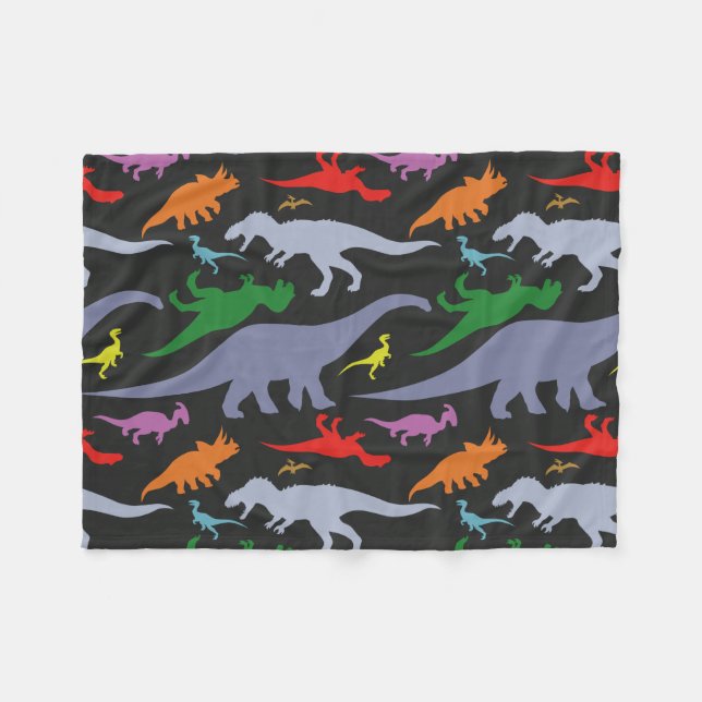 Colourful Dinosaur Pattern (Dark) Fleece Blanket (Front (Horizontal))