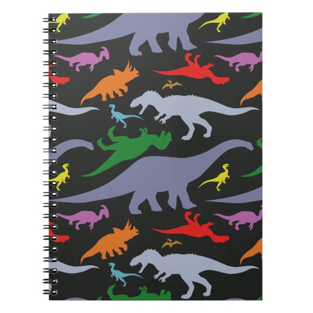 Colourful Dinosaur Pattern (Dark) Notebook (Front)