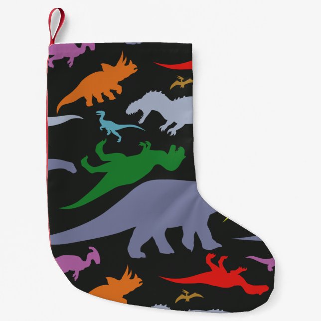 Colourful Dinosaur Pattern (Dark) Small Christmas Stocking (Front)