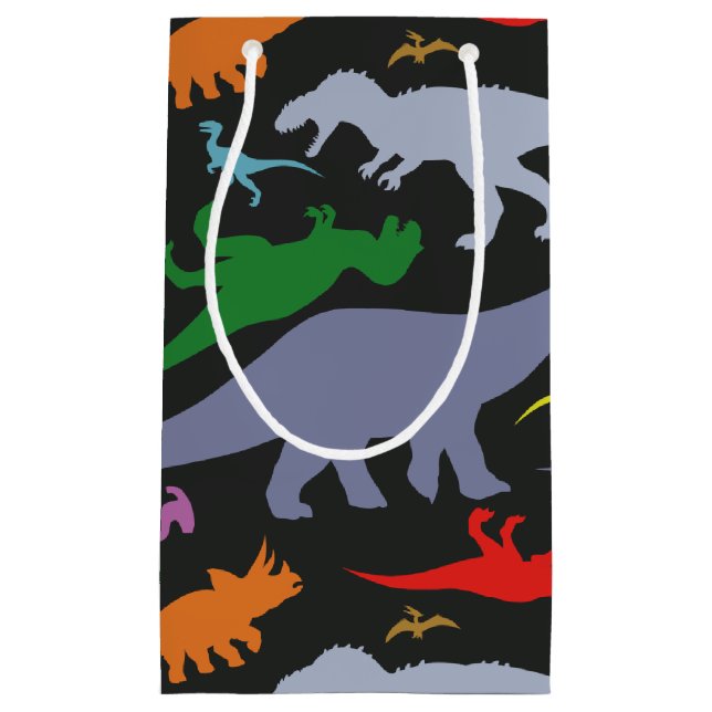 Colourful Dinosaur Pattern (Dark) Small Gift Bag (Front)