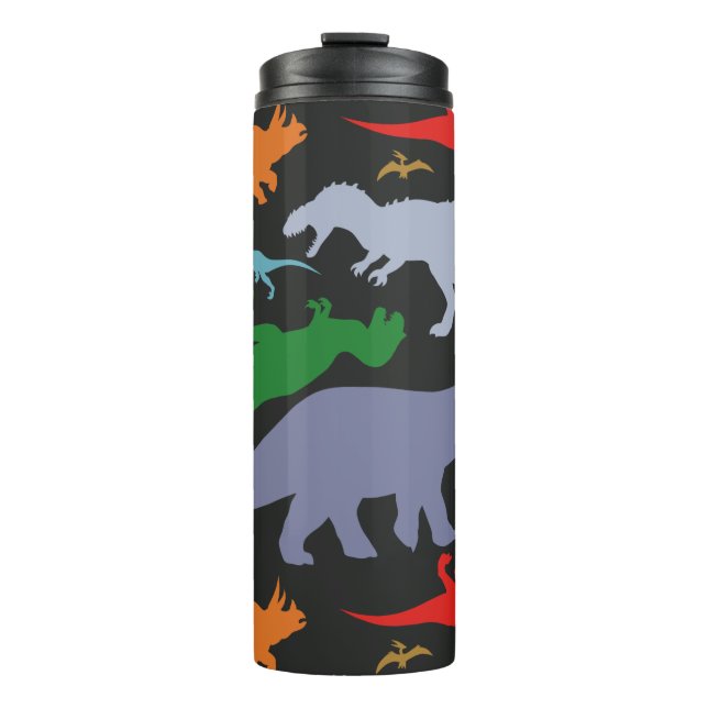 Colourful Dinosaur Pattern (Dark) Thermal Tumbler (Front)