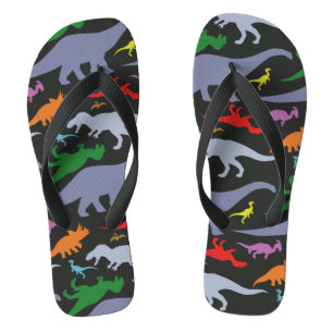 Colourful Dinosaur Pattern (Dark) Thongs