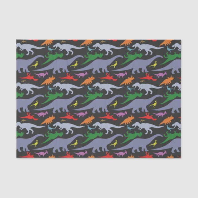 Colourful Dinosaur Pattern (Dark) Tissue Paper (Front)