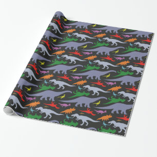 Colourful Dinosaur Pattern (Dark) Wrapping Paper