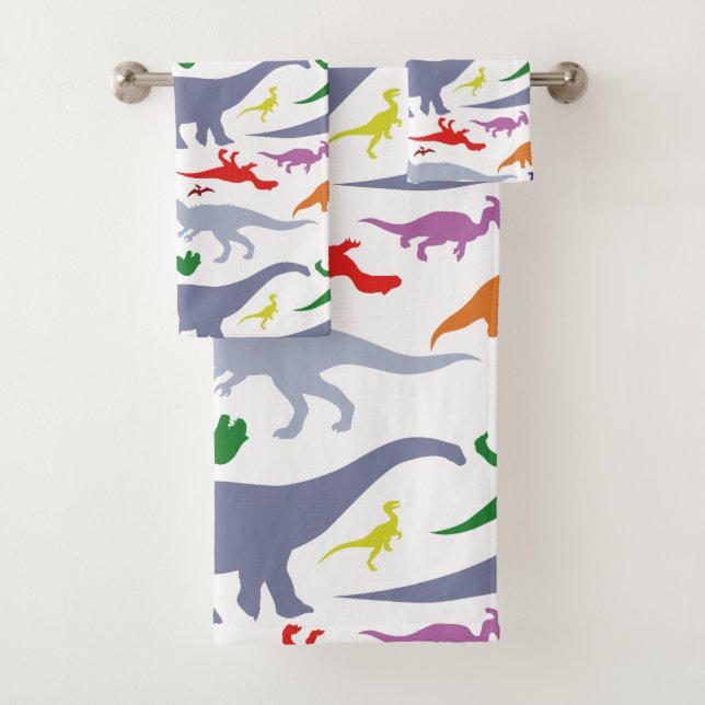 Colourful Dinosaur Pattern (Light) Bath Towel Set (Insitu)