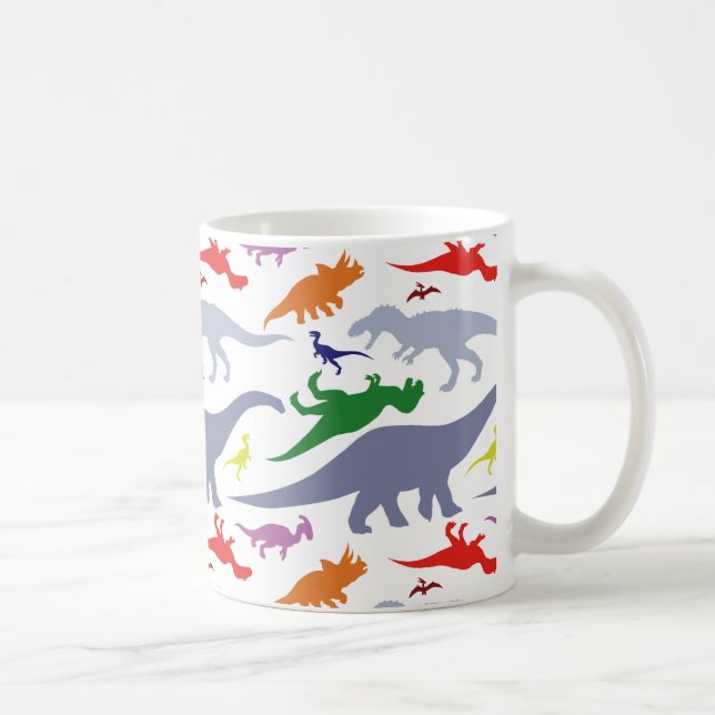 Colourful Dinosaur Pattern (Light) Coffee Mug (Right)