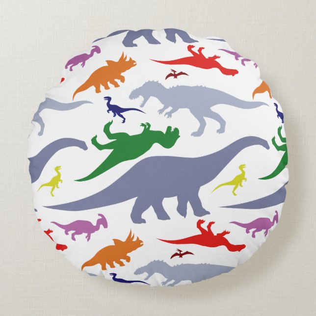 Colourful Dinosaur Pattern (Light) Round Cushion (Front)