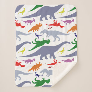 Colourful Dinosaur Pattern (Light) Sherpa Blanket