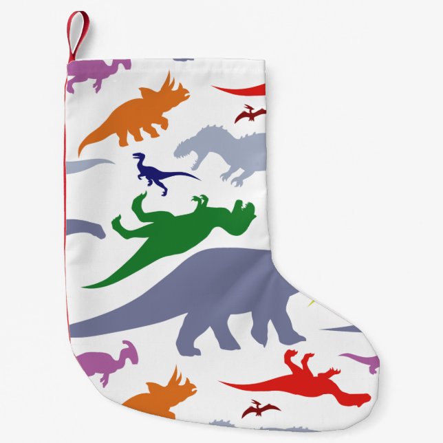 Colourful Dinosaur Pattern (Light) Small Christmas Stocking (Front)