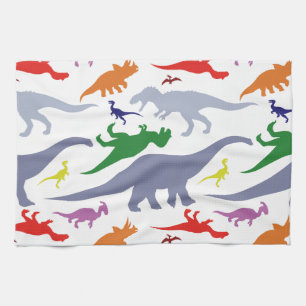 Colourful Dinosaur Pattern (Light) Tea Towel