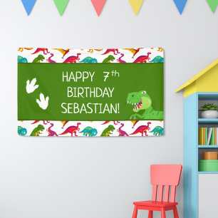 Colourful Dinosaur Pattern T-Rex Birthday Party Banner