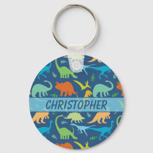 Colourful Dinosaur Pattern to Personalise Key Ring