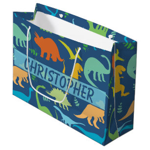 Colourful Dinosaur Pattern to Personalise Large Gift Bag