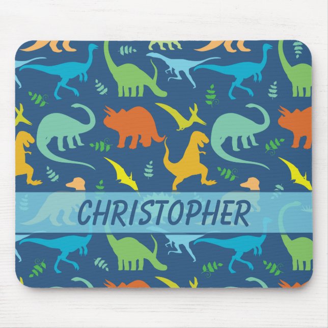 Colourful Dinosaur Pattern to Personalise Mouse Pad (Front)