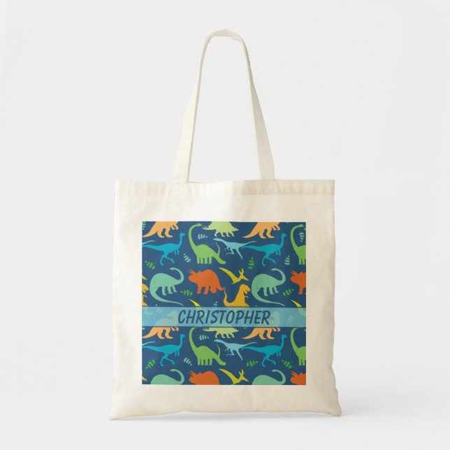Colourful Dinosaur Pattern to Personalise Tote Bag (Front)