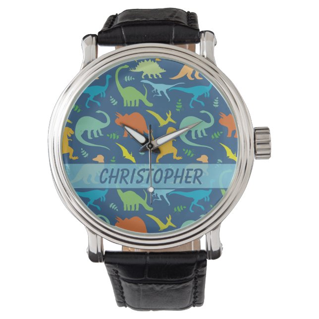 Colourful Dinosaur Pattern to Personalise Watch (Front)