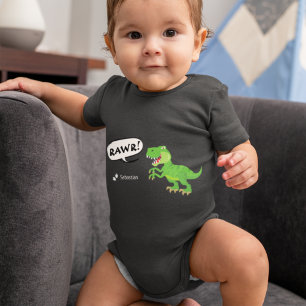 Colourful Dinosaur Pattern with Name T-Rex Baby Bodysuit