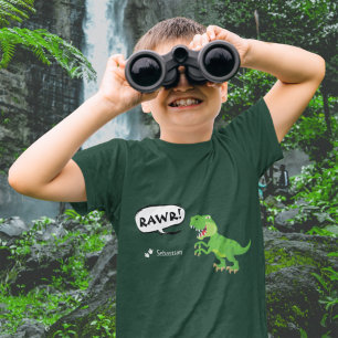 Colourful Dinosaur Pattern with Name T-Rex Boy T-Shirt