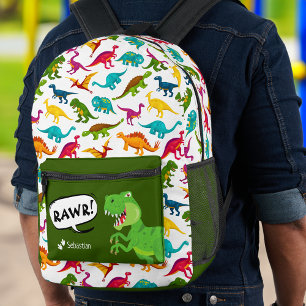 Colourful Dinosaur Pattern with Name T-Rex Green Printed Backpack