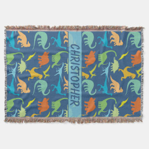 Colourful Dinosaur Personalised Throw Blanket