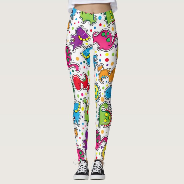Colourful Dinosaur Seamless Pattern, Dinosaur Seam Leggings (Front)