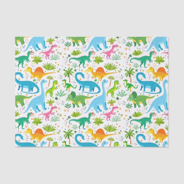 Colourful Dinosaur Seamless Pattern, Dinosaur Seam Tissue Paper (Front)