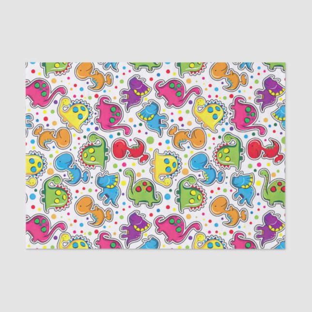 Colourful Dinosaur Seamless Pattern, Dinosaur Seam Tissue Paper (Front)