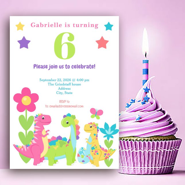 Colourful Dinosaur Sweet Birthday Invitation (Creator Uploaded)