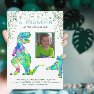 Colourful Dinosaur T-Rex Birthday Party Invitation