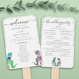 Colourful Dinosaur Theme Wedding Ceremony Program Hand Fan