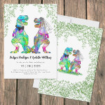 Colourful Dinosaur Theme Wedding Invitation<br><div class="desc">Delight your guests with this funny dinosaur themed wedding invitation with watercolor eucalyptus greenery and dinosaur bride and groom. Easy to customise with the bride and grooms names, the wedding date and all the wedding venue details. Fun colourful watercolor T-Rex bride and groom illustrations in bright psychedelic colours with botanical...</div>
