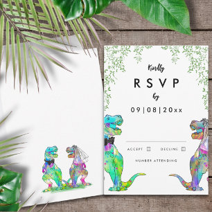 Colourful Dinosaur Theme Wedding Reply RSVP Card