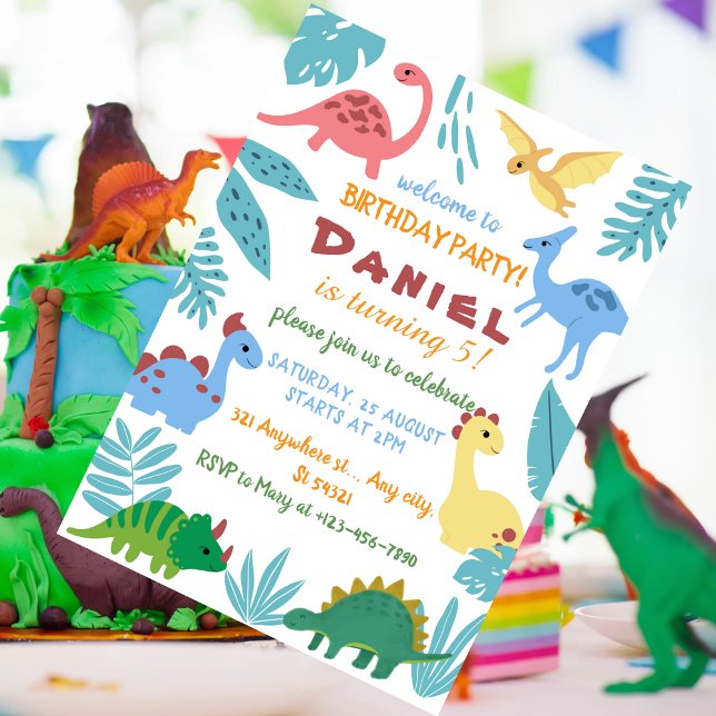 colourful dinosaur-themed birthday party invitation (Creator Uploaded)