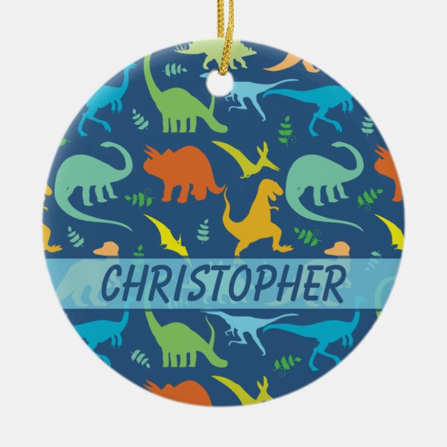 Colourful Dinosaur to Personalise Ceramic Tree Decoration (Front)
