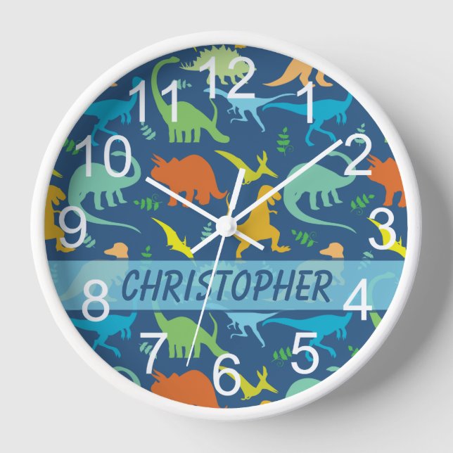 Colourful Dinosaur to Personalise Clock (Front)
