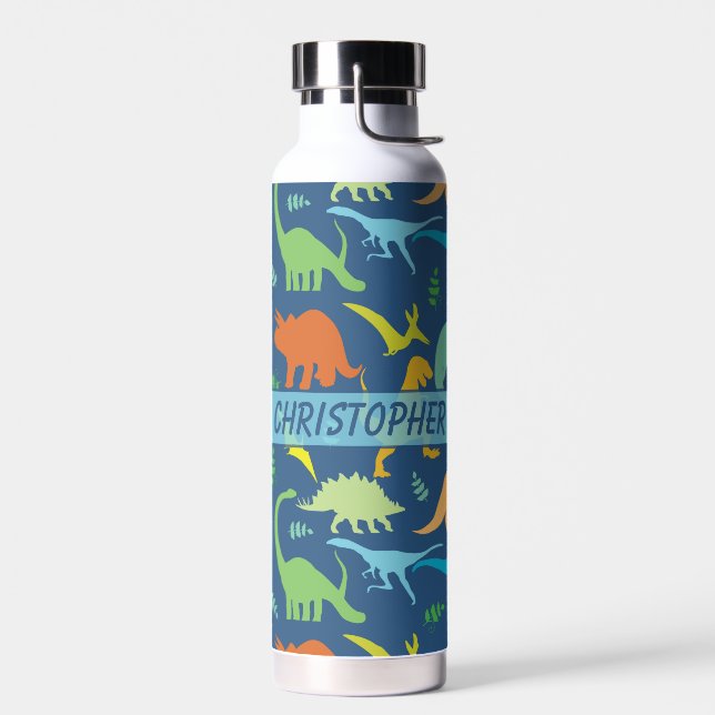 Colourful Dinosaur to Personalise Water Bottle (Left)