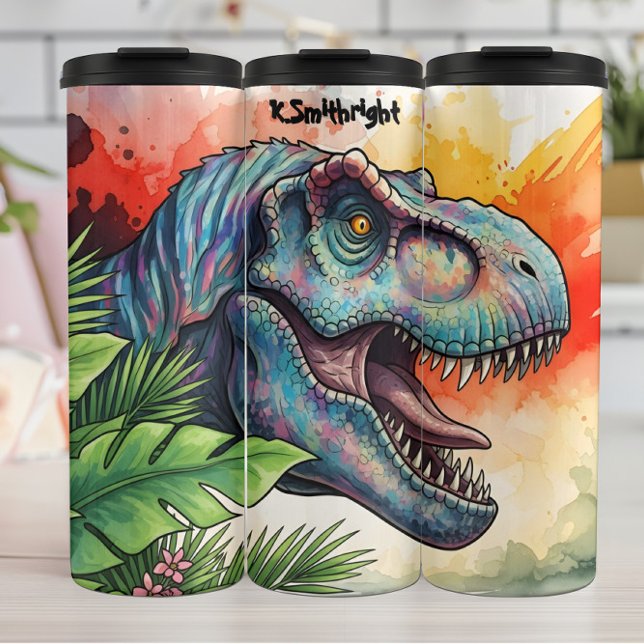 Colourful Dinosaur Tropical Leaves Roaring Thermal Tumbler (Creator Uploaded)