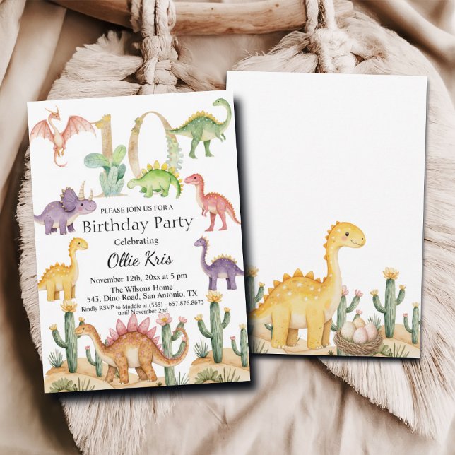 Colourful Dinosaurs 10th Birthday Party Invitation (Creator Uploaded)